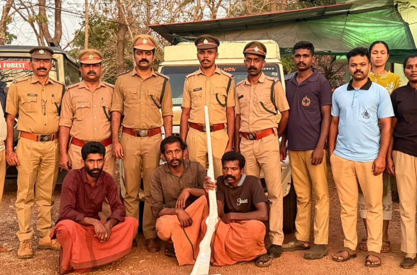  കാഞ്ഞങ്ങാട് വനമേഖലയിൽ വേട്ടസംഘം പിടിയിൽ; തോക്കും വാഹനവും പിടിച്ചെടുത്തു