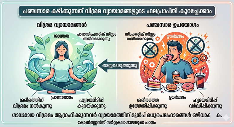  വിശ്രമ വ്യായാമങ്ങൾക്ക് മുൻപ് മധുരം വേണ്ട; പുതിയ പഠനവിവരങ്ങൾ പുറത്ത്